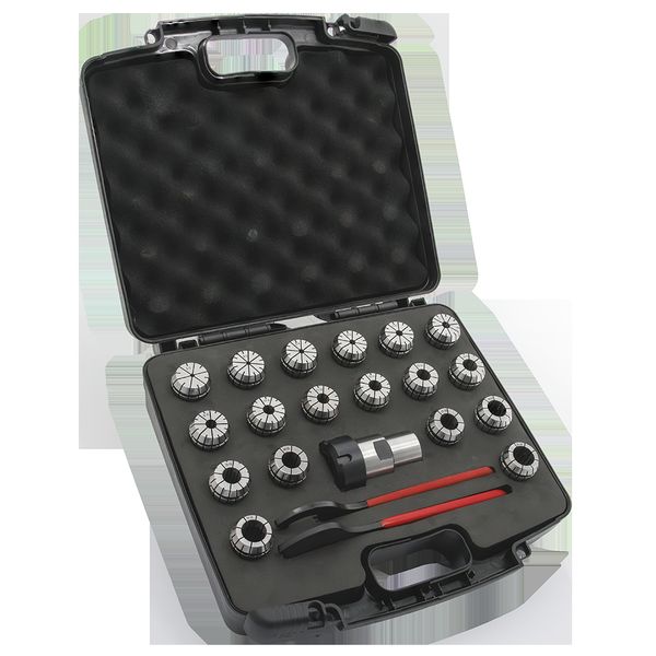 Bộ 21 món. 1x Đai ốc kẹp. 2x Cờ lê, 18x Đầu kẹp trong hộp. Euroboor Collet Set ER32-Weldon 31.75 Ø2-20mm (ECS.3232.220)