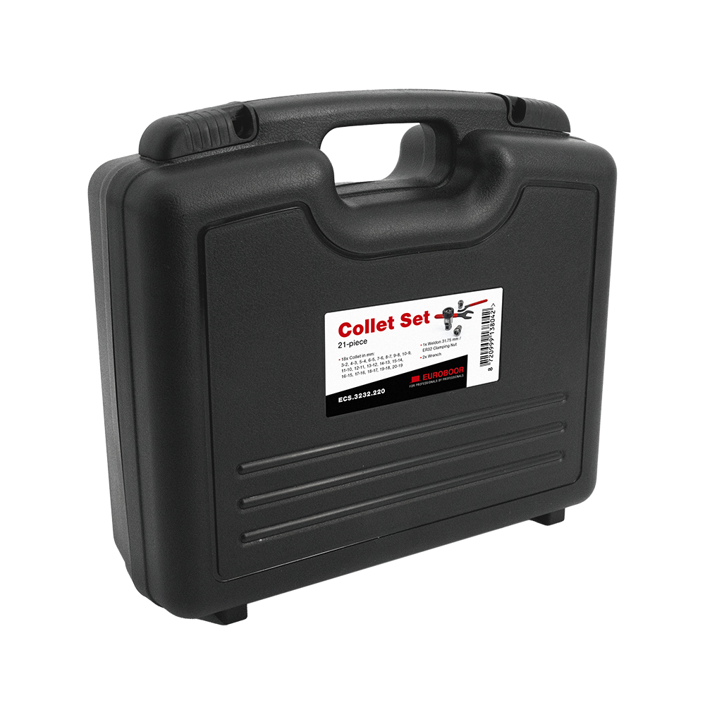 Bộ 21 món. 1x Đai ốc kẹp. 2x Cờ lê, 18x Đầu kẹp trong hộp. Euroboor Collet Set ER32-Weldon 31.75 Ø2-20mm (ECS.3232.220) thumbnail 2