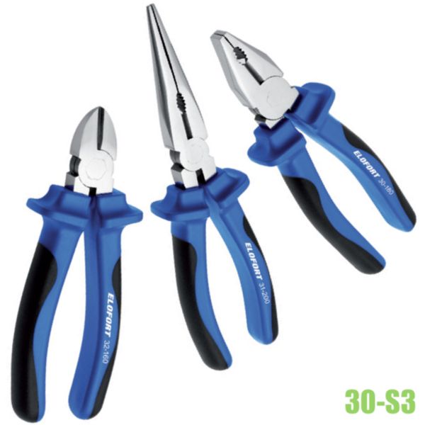 Bộ kìm đa năng 30-S3, gồm 3 cây đầu bằng, mỏ nhọn, cắt cạnh