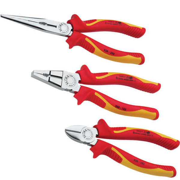 Bộ 3 kìm điện ELORA 904-S3, cắt-đầu bằng-nhọn VDE 1000V