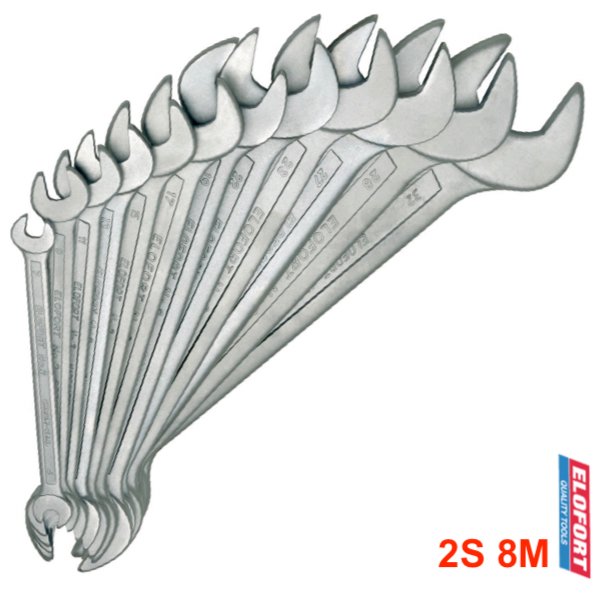 Bộ cờ lê 2 đầu miệng 2S-8M, 8 cây từ 6 đến 22mm chuẩn DIN 3110