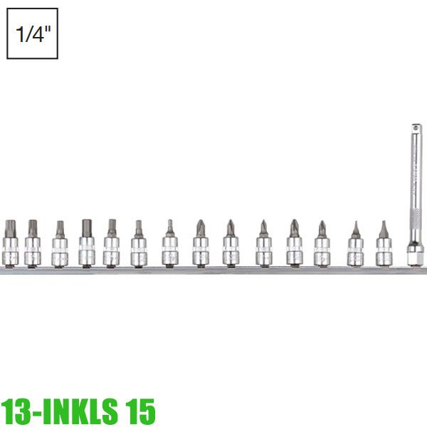 Bộ đầu tuýp mũi vít 13-INKLS 15, 2 cạnh 4 cạnh, hoa thị, sao, lục giác