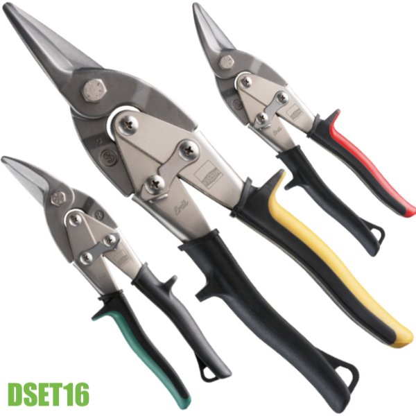 Bộ kéo cắt tôn DSET16, thép tấm tới 1.2mm chuyên nghiệp, 3 cây.