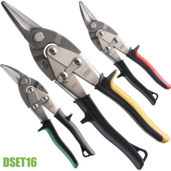 Bộ kéo cắt tôn DSET16, thép tấm tới 1.2mm chuyên nghiệp, 3 cây.