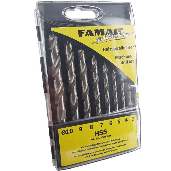 Bộ mũi khoan gỗ 8 chi tiết FAMAG 1591.838, hợp kim HSS