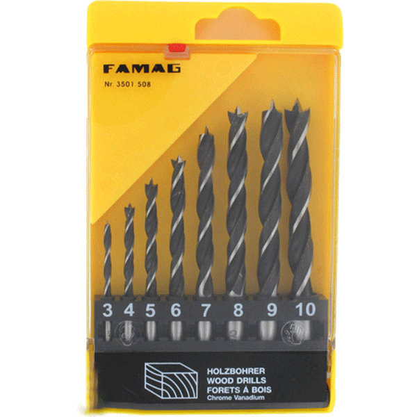 Bộ mũi khoan gỗ mềm 8 cây Ø 3-10 mm FAMAG 3501.508