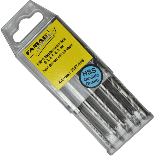 Bộ mũi khoan kim loại 5 chi tiết 3-8mm FAMAG 2597.805, chuôi lục giác E6,3