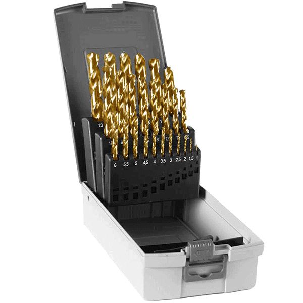 Bộ mũi khoan phủ titan TDS.190, 25 chi tiết Ø1-13mm HSS TiN. Euroboor