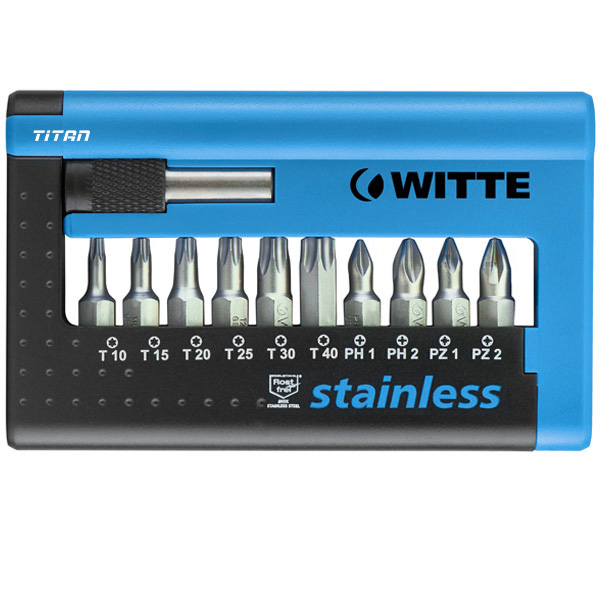 Bộ mũi vít WITTE 28461 gồm 11 chi tiết, đầu sao  bake và hoa thị