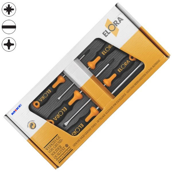 Bộ tô vít 5 cây ELORA 582 S5-K gồm dẹt và hoa thị hoặc bake