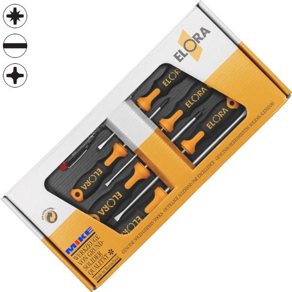 Bộ tô vít ELORA 583 S7-K, 7 chi tiết bao gồm dẹt và bake