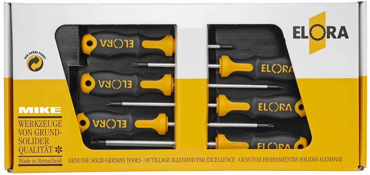 Bộ tuốc nơ vít đầu sao ELORA 760STX và 761STTX sao có lỗ, hộp carton