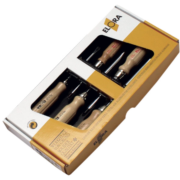Bộ tua vít 5 cây ELORA 676 S5-K, cán gỗ gốc lục lăng gồm dẹt & bake