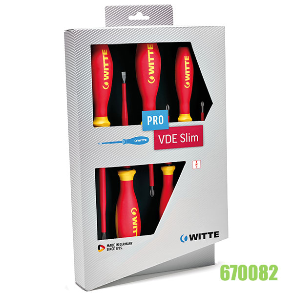 Bộ tua vít 670082, 06 cây cách điện 1000V dẹt và bake dòng Pro Slim