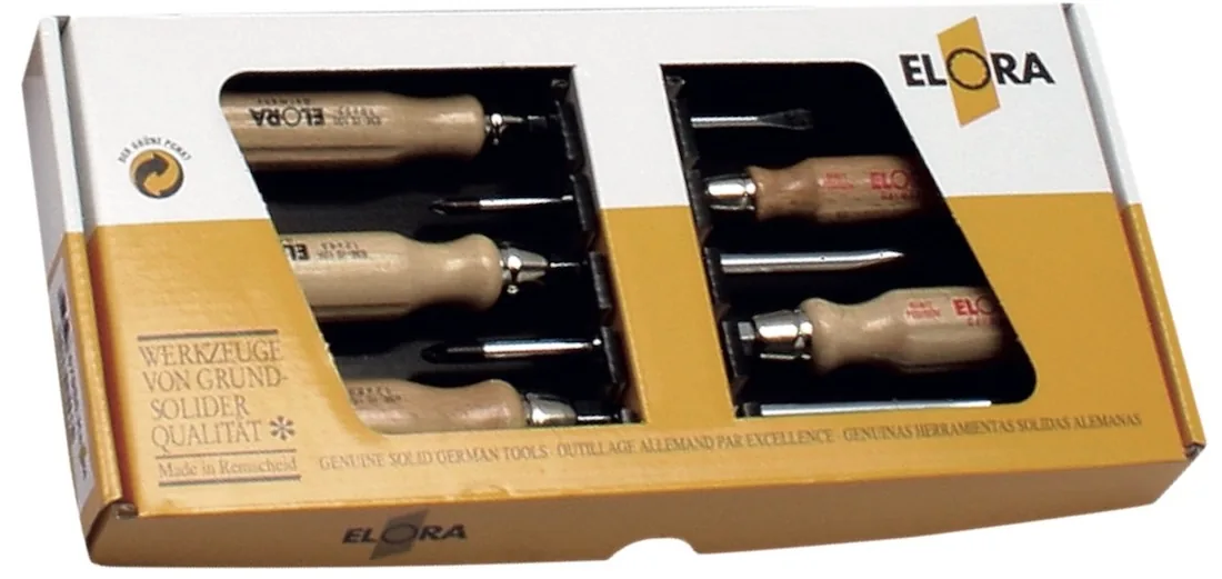 Bộ tua vít cán gỗ 5 cây ELORA 677-S5K, PZ1, 2. Made in Germany