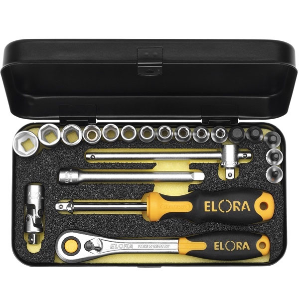 Bộ tuýp 20-21 chi tiết ELORA 1400-I, hệ inch và mét, đầu vuông 1/4 inch