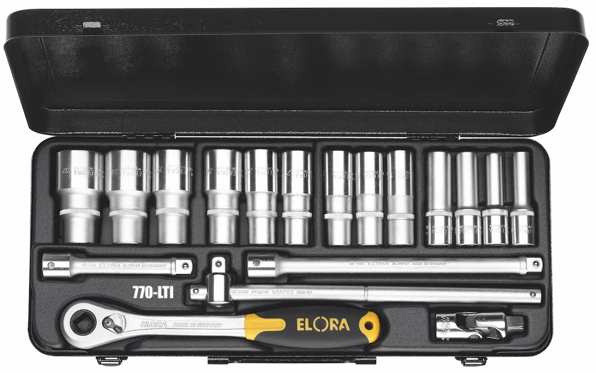 770-LTI - Bộ tuýp 18 chi tiết hệ mét loại dài, đầu vuông 1/2 inch. ELORA