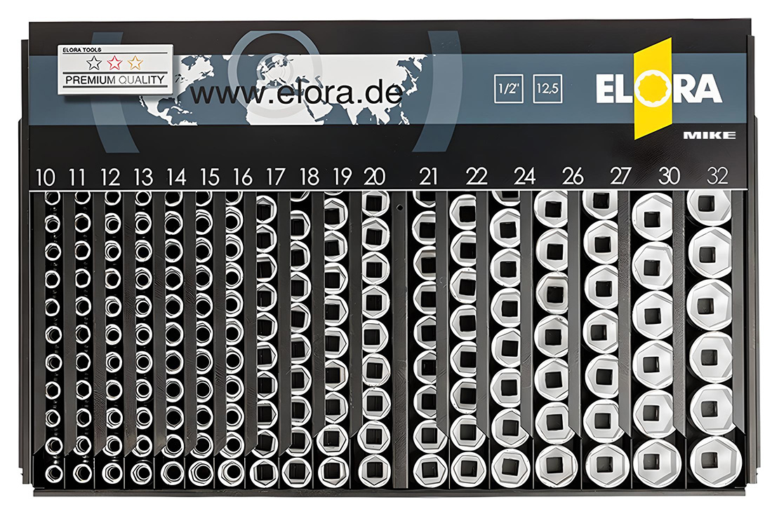 Bộ tuýp hệ mét 208 chi tiết 770771-LSP1, từ 10-32mm, đầu vuông 12 inch. Elora Germany