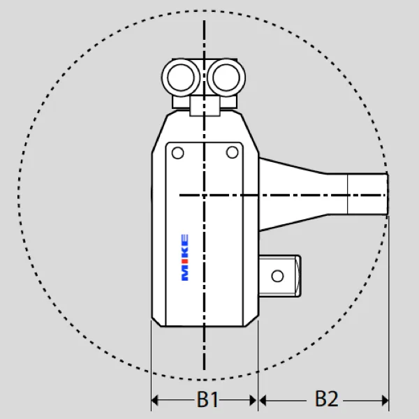 Hình chiếu cạnh của đầu xiết thủy lực AT - Alkitronic