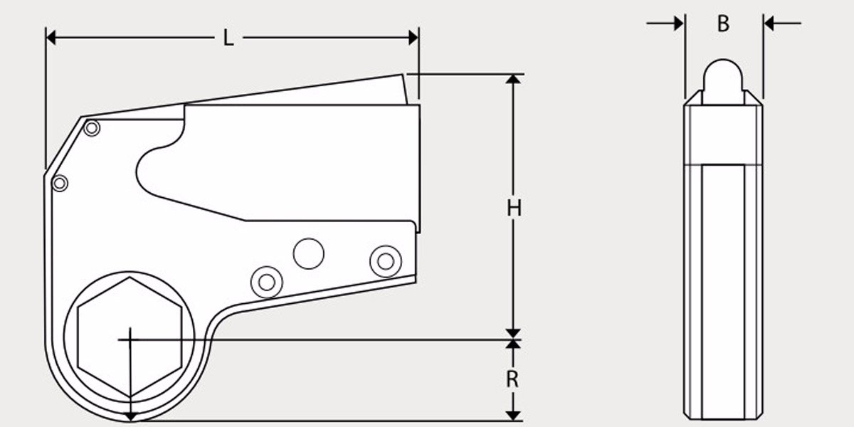 bản vẽ kích thước cờ lê thủy lực đầu AX