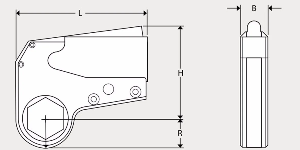 bản vẽ kích thước cờ lê thủy lực đầu AX
