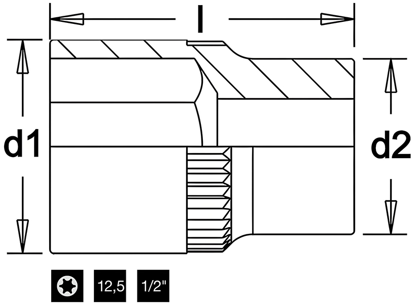 Thông số kích thước đầu tuýp sao ELORA 770-LTXE, hoa thị có đầu vuông 1/2″