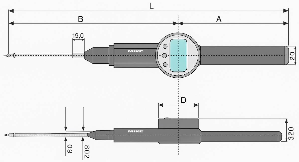 Bãn vẽ kích thước của đồng hồ so điện tử
