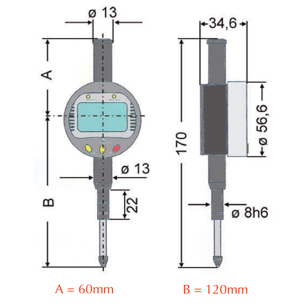 Kích thước đồng hồ so điện tử 0 - 25.4mm