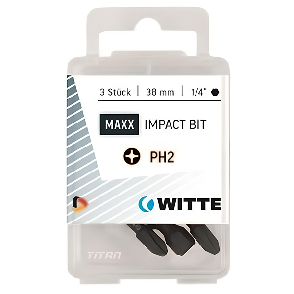 Hộp 3 mũi vít đóng WITTE 428556, size PH2 chuôi lục lăng 6.3