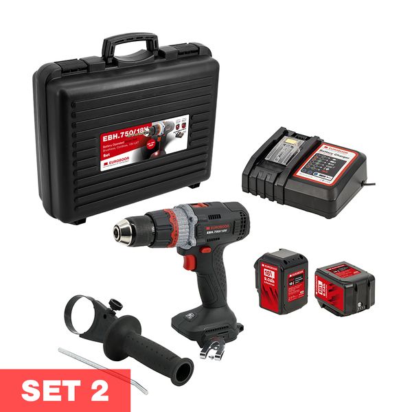 Cordless driver drill, 2000 RPM. 9Ah Set Euroboor EBH.750/18V 9Ah Set - 8 1/4, 2 15/16
