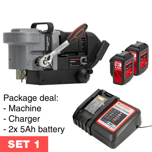 Máy khoan từ không dây, 36 mm / 1 7/16", EU. Euroboor Set 1: EBM.36+LP/P-18V 5Ah Package Deal - 7/16, 12
