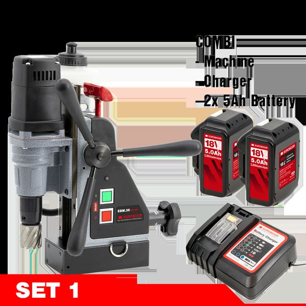 Máy khoan từ không dây, 36 mm - 1 7/16", EU. Euroboor Set 1: EBM.36+/P-18V 5Ah - 7/16, 12