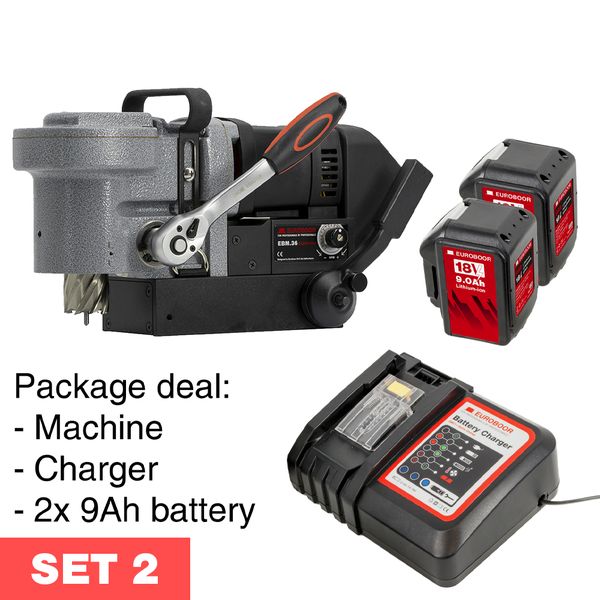 Máy khoan từ không dây, 36 mm / 1 7/16", EU. Euroboor Set 2: EBM.36+LP/P-18V 9Ah Package Deal - 7/16, 12