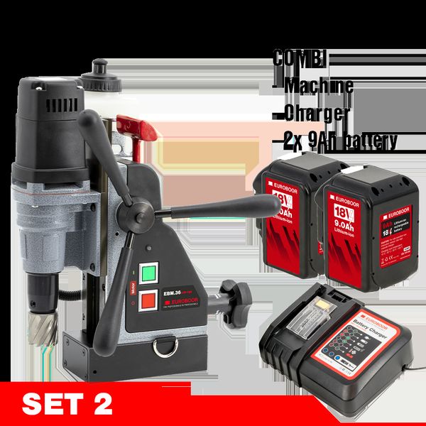 Máy khoan từ không dây, 36 mm - 1 7/16", EU. Euroboor Set 2: EBM.36+/P-18V 9Ah - 7/16, 12