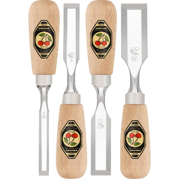 Kurzbeitelsatz im Karton | 4-teiligmit Rotbuchenheft