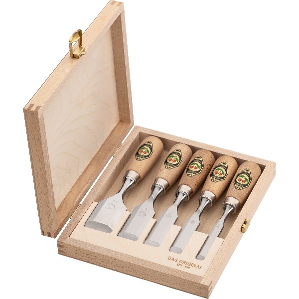 Kurzbeitelsatz im Holzkasten | 5-teiligmit Rotbuchenheft