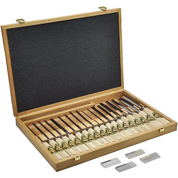Bildhauerbeitelsatz im Holzkasten18-teilig | Achtkantform