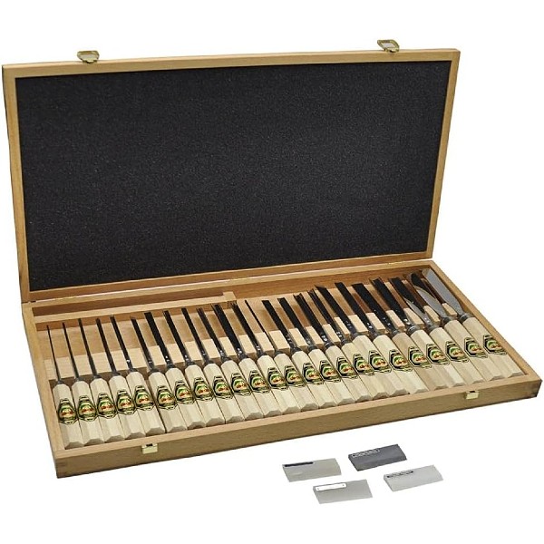Bildhauerbeitelsatz im Holzkasten24-teilig | Achtkantform