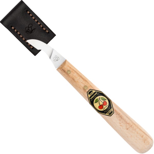 Kerbschnitzmesser mit Leder-Schneidenschutzkurze, schräge Schneide