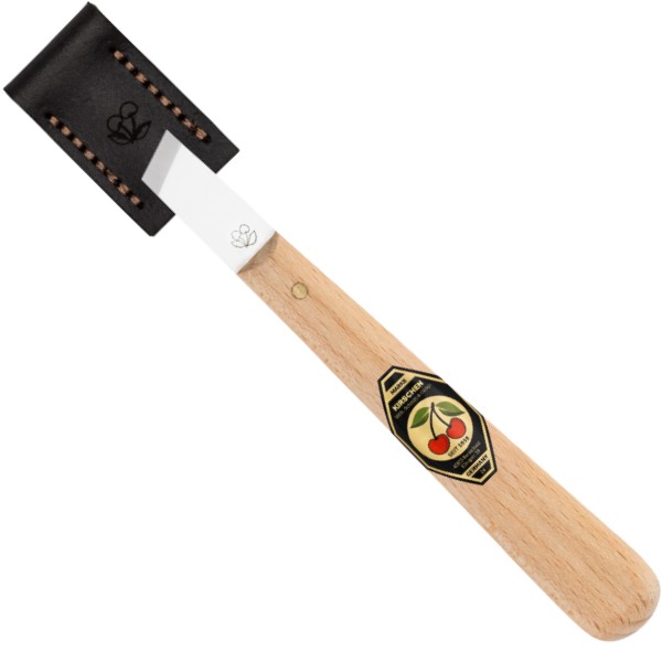 Kerbschnitzmesser mit Leder-Schneidenschutzgerade, schräge Schneide
