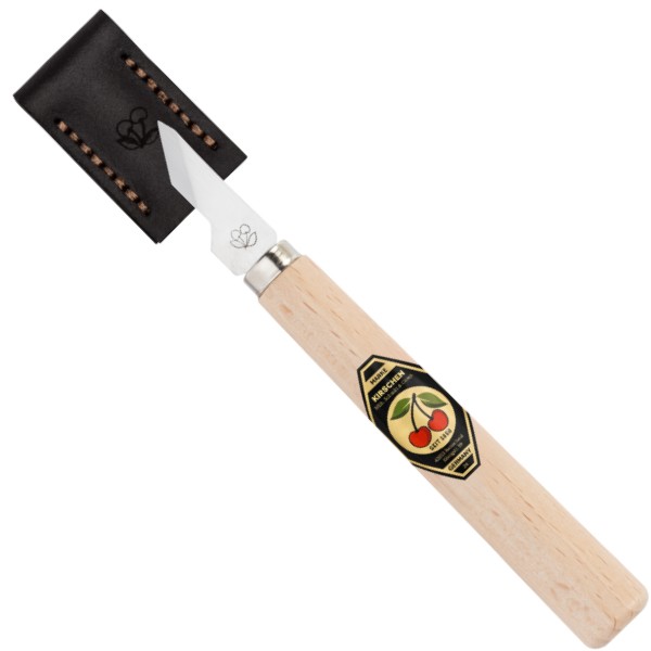 Kerbschnitzmesser mit Leder-Schneidenschutzschmale, schräge Schneide