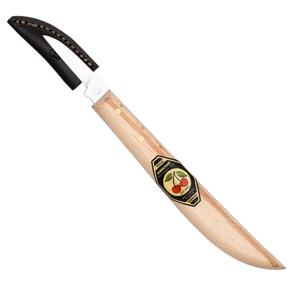 Kerbschnitzmesser mit Leder-Schneidenschutzrunder Rücken, gerader Schneide