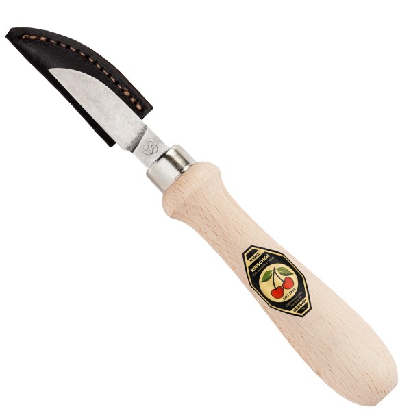Kerbschnitzmesser mit Leder-Schneidenschutzgerade Schneide, runde Rücken