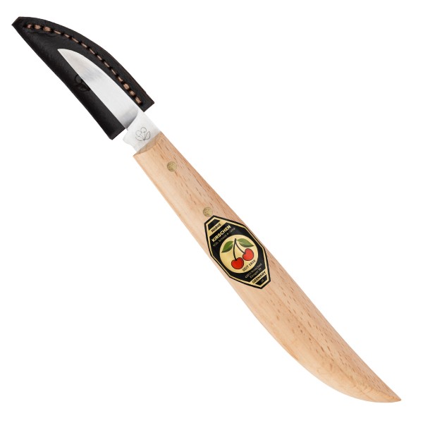 Kerbschnitzmesser mit Leder-Schneidenschutzrunder Rücken, gerader Schneide