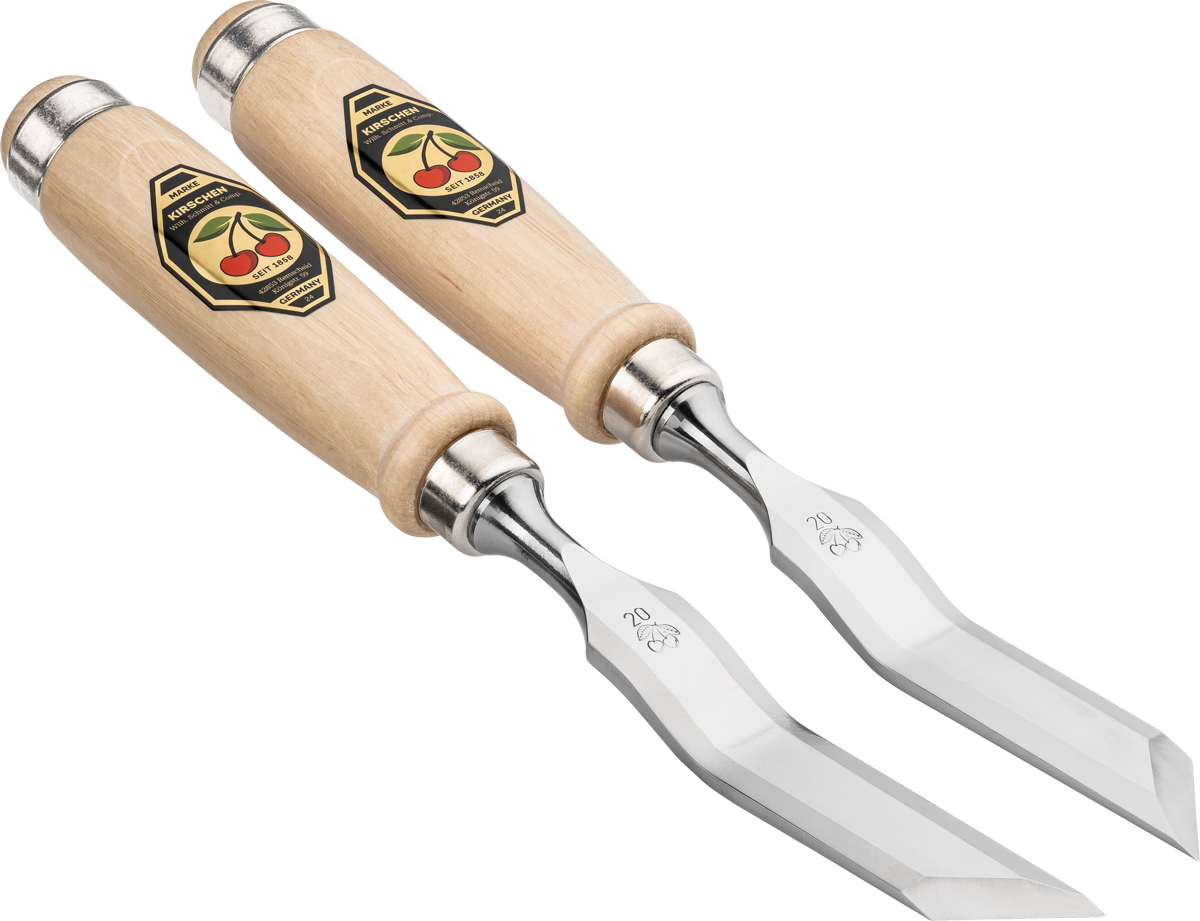 Stechbeitelpaar mit Weißbuchenheftgekröpft mit schräger Schneide thumbnail 2