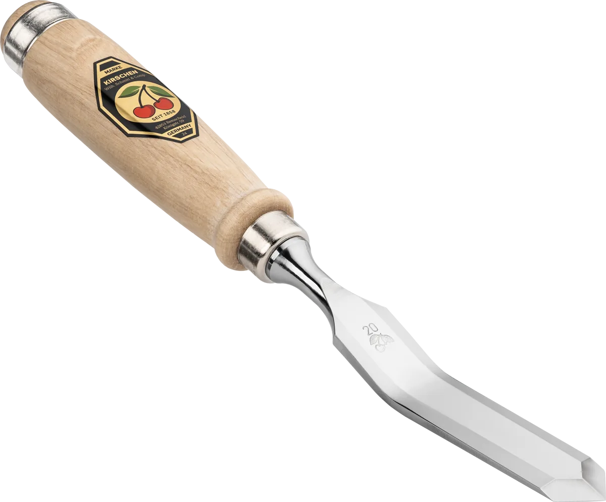 Kirschen firmer chisel 1059026, pointed V-shaped bevel blade, curved shaft, birch wood handle thumbnail 3