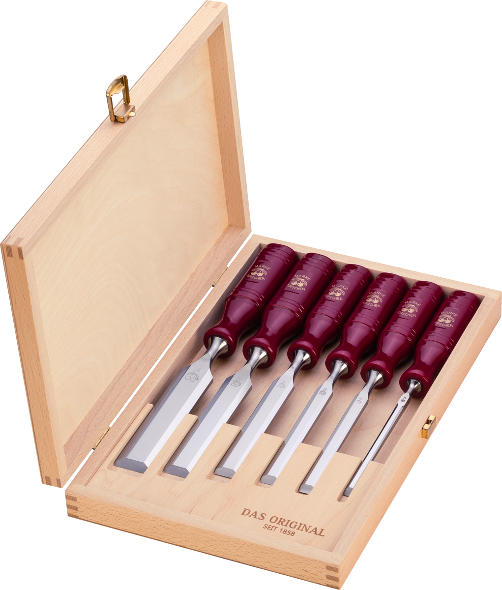 Stechbeitelsatz im Holzkasten | 6-teiligmit Kunststoffheft