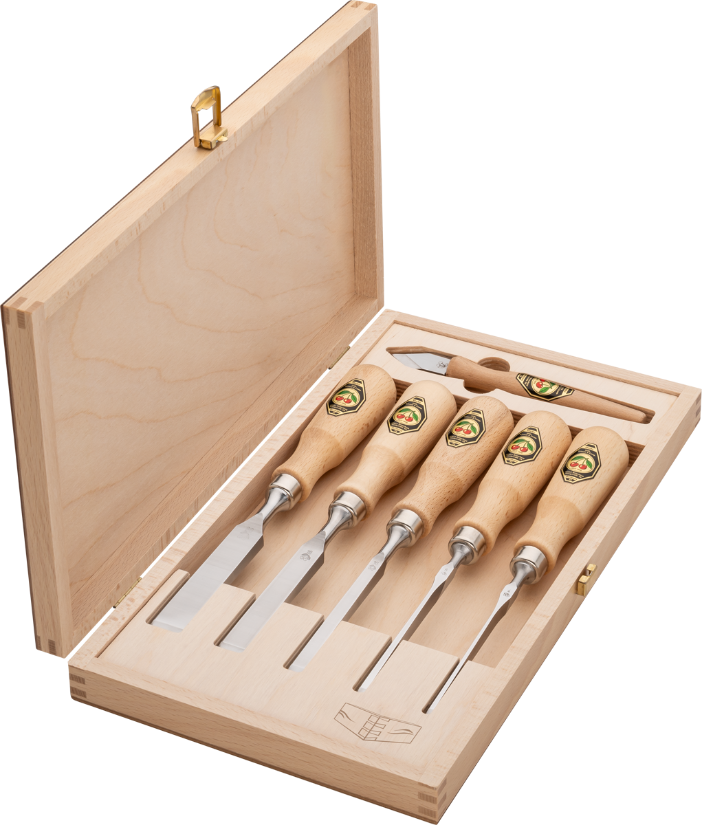 Stechbeitelsatz für Zinkenverbindungen | 6-teiligmit Rotbuchenheft