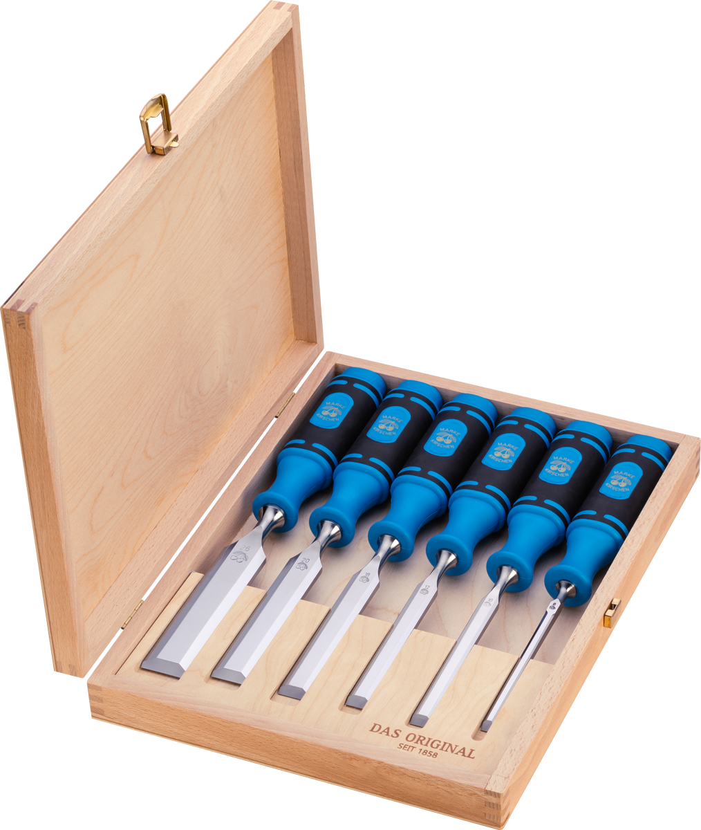 Stechbeitelsatz im Holzkasten | 6-teiligmit 2K-Heft