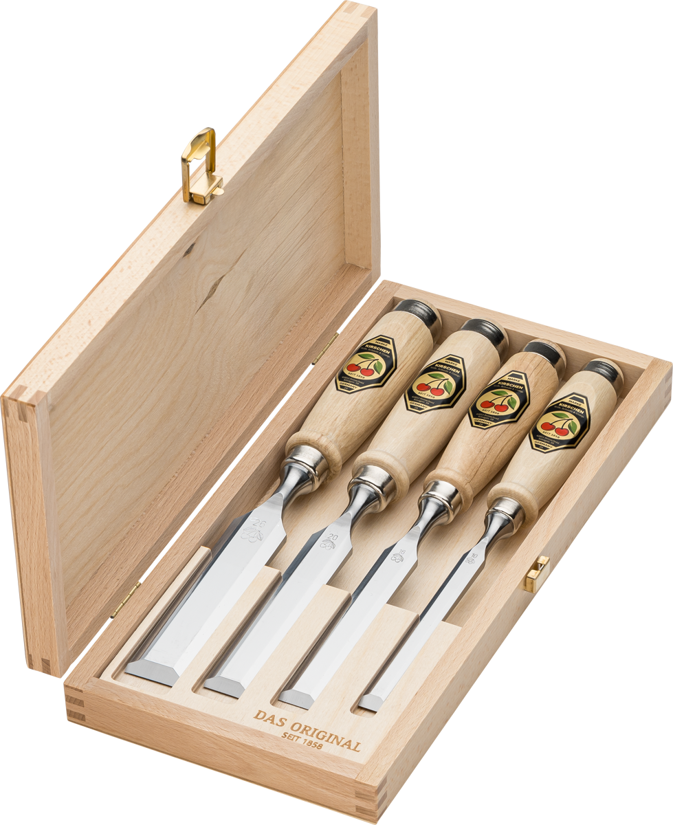 Stechbeitelsatz im Holzkasten | 4-teiligmit Weißbuchenheft